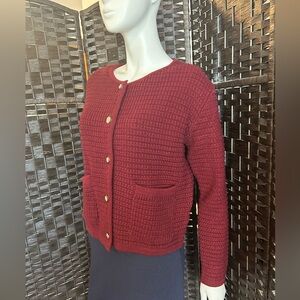 Burgundy acrylic button down trendy sweater jacket size small nwt